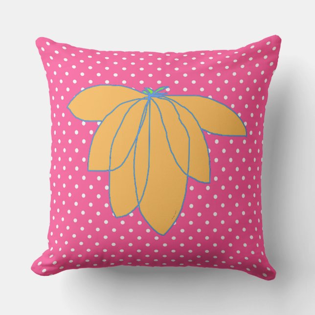 Golden Floral On Pink White Dots  Cushion (Front)