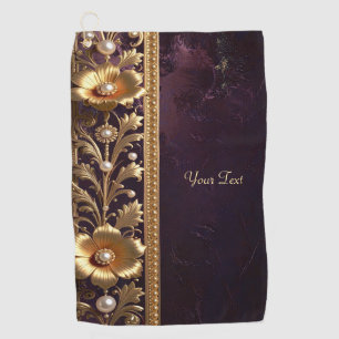 Golden Floral Ornament Golf Towel