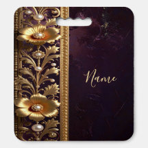 Golden Floral Ornament Stadium Seat Cushion