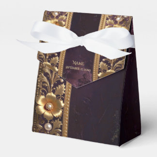 Golden Floral Ornament with Pearls Favour Box