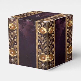 Golden Floral Ornament with Pearls Favour Box