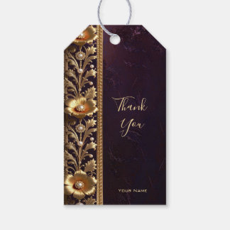 Golden Floral Ornament with Pearls Gift Tag