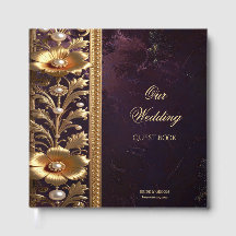 Golden Floral Ornament with Pearls Guest Book