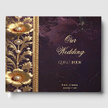 Golden Floral Ornament with Pearls Guest Book