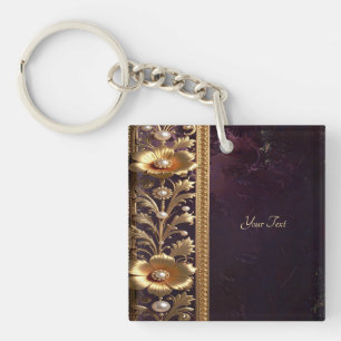 Golden Floral Ornament with Pearls Keychain
