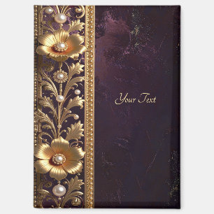 Golden Floral Ornament with Pearls Magnet