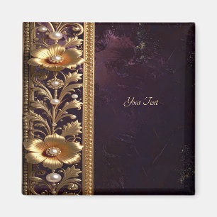 Golden Floral Ornament with Pearls Magnet