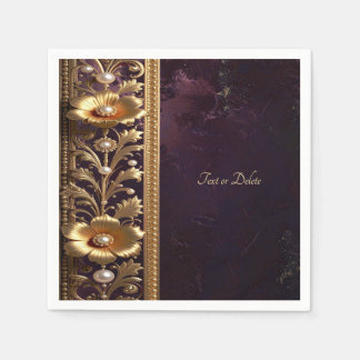 Golden Floral Ornament with Pearls Napkin