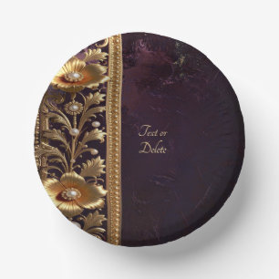Golden Floral Ornament with Pearls Paper Bowls Plate