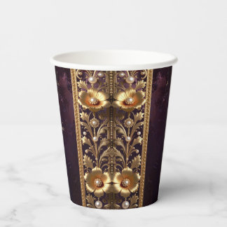 Golden Floral Ornament with Pearls Paper Cups