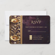 Golden Floral Ornament with Pearls RSVP Card