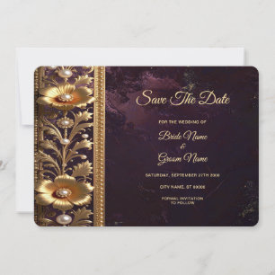 Golden Floral Ornament with Pearls Save The Date