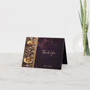 Golden Floral Ornament with Pearls Thank You Card