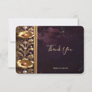 Golden Floral Ornament with Pearls Thank You Card