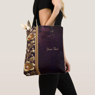 Golden Floral Ornament with Pearls Tote Bag