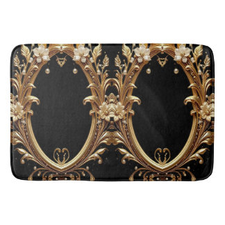 Golden Floral Ornate Bath Mat