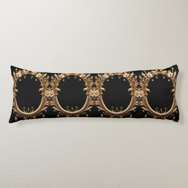 Golden Floral Ornate Body Pillow (Front)