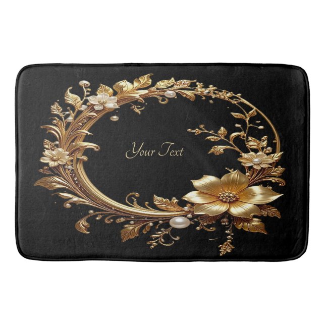 Golden Floral Ornate Frame Bath Mat (Front)