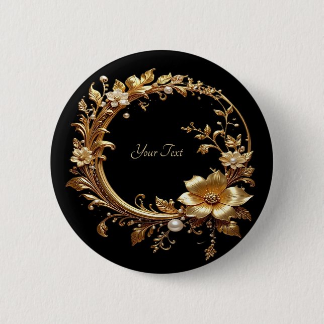 Golden Floral Ornate Frame Button (Front)