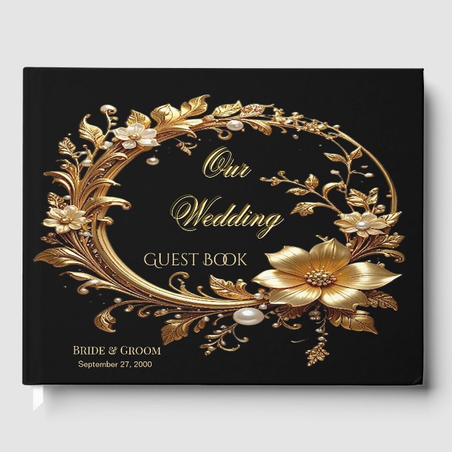 Golden Floral Ornate Frame Guest Book (Front)