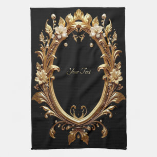 Golden Floral Ornate Frame Kitchen Towel