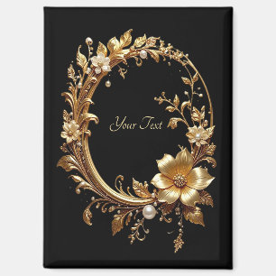 Golden Floral Ornate Frame Magnet