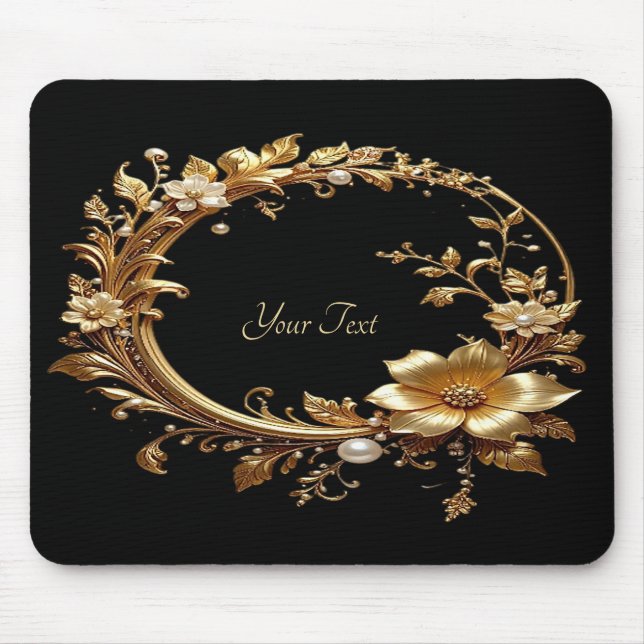 Golden Floral Ornate Frame Mousepad (Front)