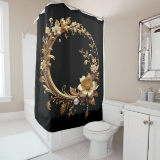 Golden Floral Ornate Frame Shower Curtain