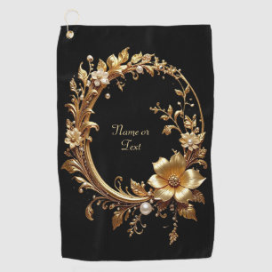 Golden Floral Ornate Golf Towel