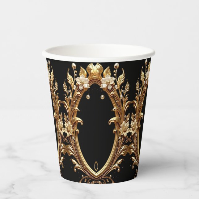 Golden Floral Ornate Paper Cups (Front)