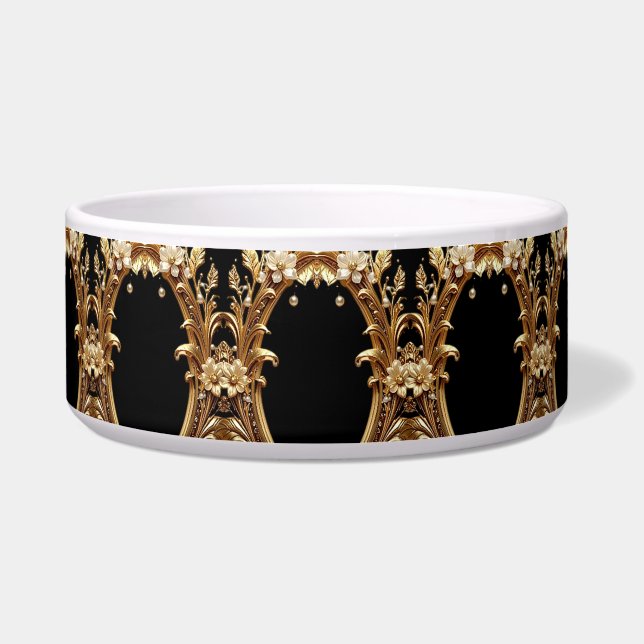Golden Floral Ornate Pet Bowl (Front)