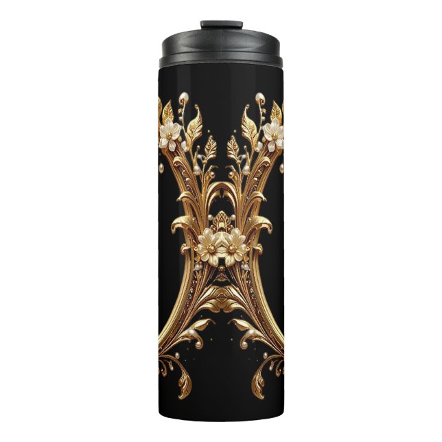 Golden Floral Ornate Thermal Tumbler (Front)