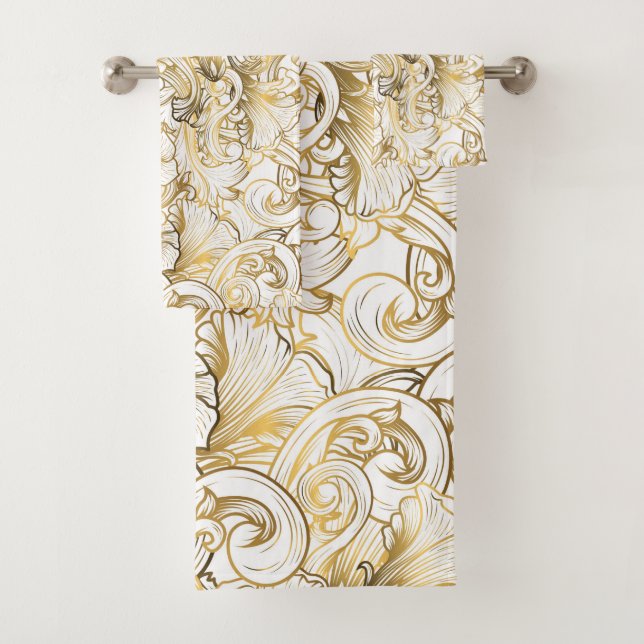 Golden Floral Pattern Bath Towel Set (Insitu)