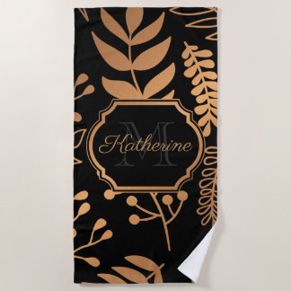 Golden Floral Pattern Beach Towel