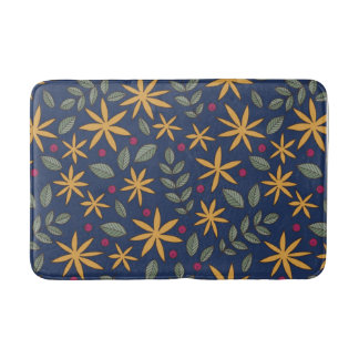 Golden Floral Pattern Botanical Design Bath Mat