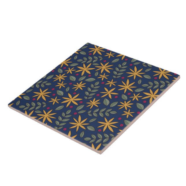 Golden Floral Pattern Botanical Design Ceramic Tile (Side)