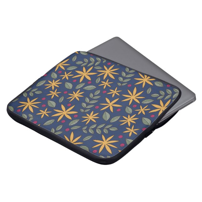 Golden Floral Pattern Botanical Design Laptop Sleeve (Front Top)