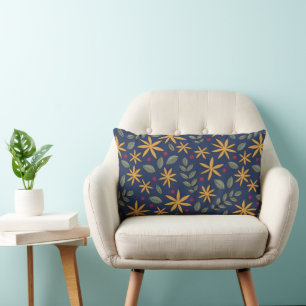 Golden Floral Pattern Botanical Design Lumbar Cushion