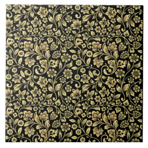 Golden Floral Pattern Ceramic Tile