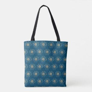 Golden Floral pattern design Teal Tote Bag