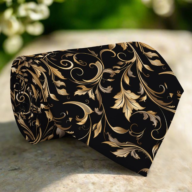 Golden Floral Pattern  Elegant Luxury Modern Tie (Creator Uploaded)