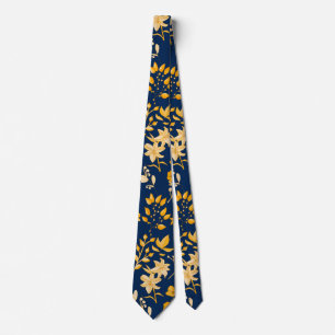 Golden Floral Pattern for Autumn.2 DBlue BG Tie