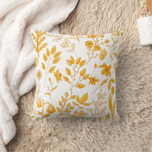Golden Floral Pattern for Autumn Cushion