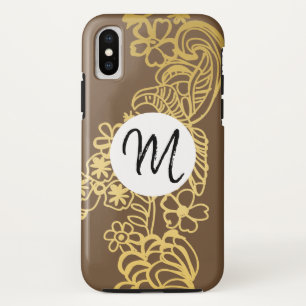 golden floral pattern monogram iPhone x case