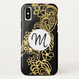 golden floral pattern monogram Case-Mate iPhone case