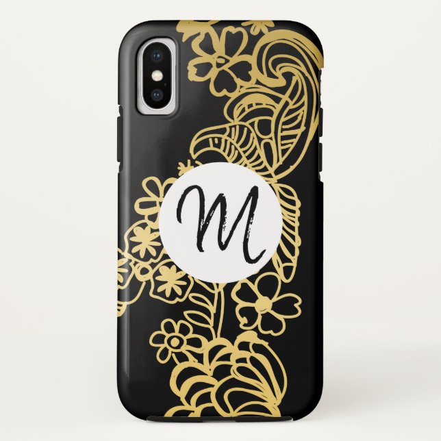 golden floral pattern monogram Case-Mate iPhone case (Back)