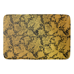 Golden Floral Pattern Oriental Flower Bath Mat