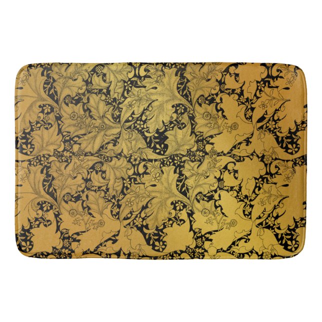 Golden Floral Pattern Oriental Flower Bath Mat (Front)