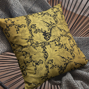 Golden Floral Pattern Oriental Flower Cushion
