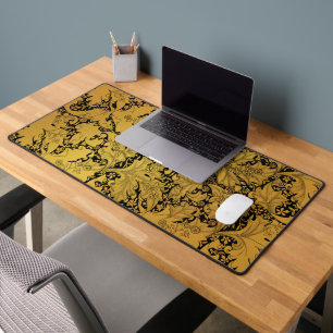 Golden Floral Pattern Oriental Flower Desk Mat